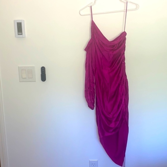 NWT Cinq a Sept Barbiecore Pink Asymmetrical Nikita Petunia Silk Dress - Picture 2 of 10